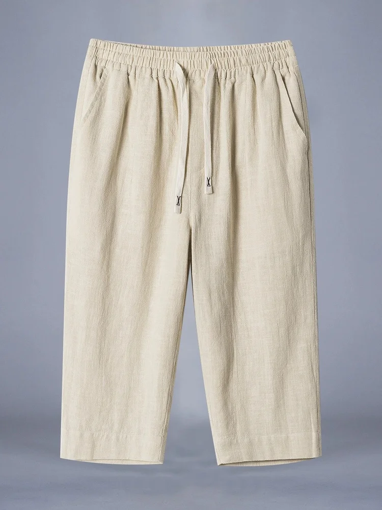 

Men's Summer Casual Thin Loose Straight Leg Cotton Linen 7/8 Length Shorts Breathable Lightweight Straight Cut Pants