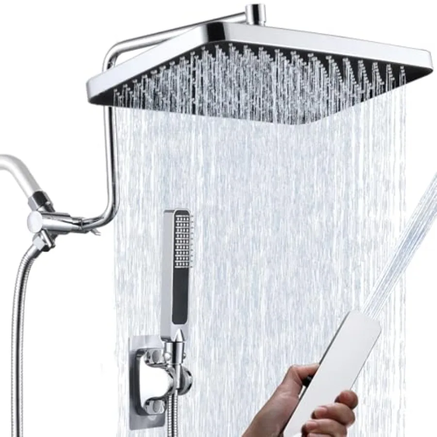 

High Pressure Ra Shower Head with Handheld Spray Combo Dual Rafall Shower Heads Waterfall Tandem Double Showerhead Adjustable E