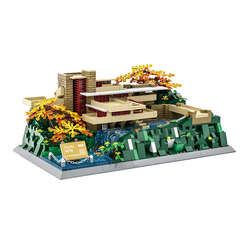 moc Pennsylvania USA flowing water villa building small particle building block construction ornament compatible