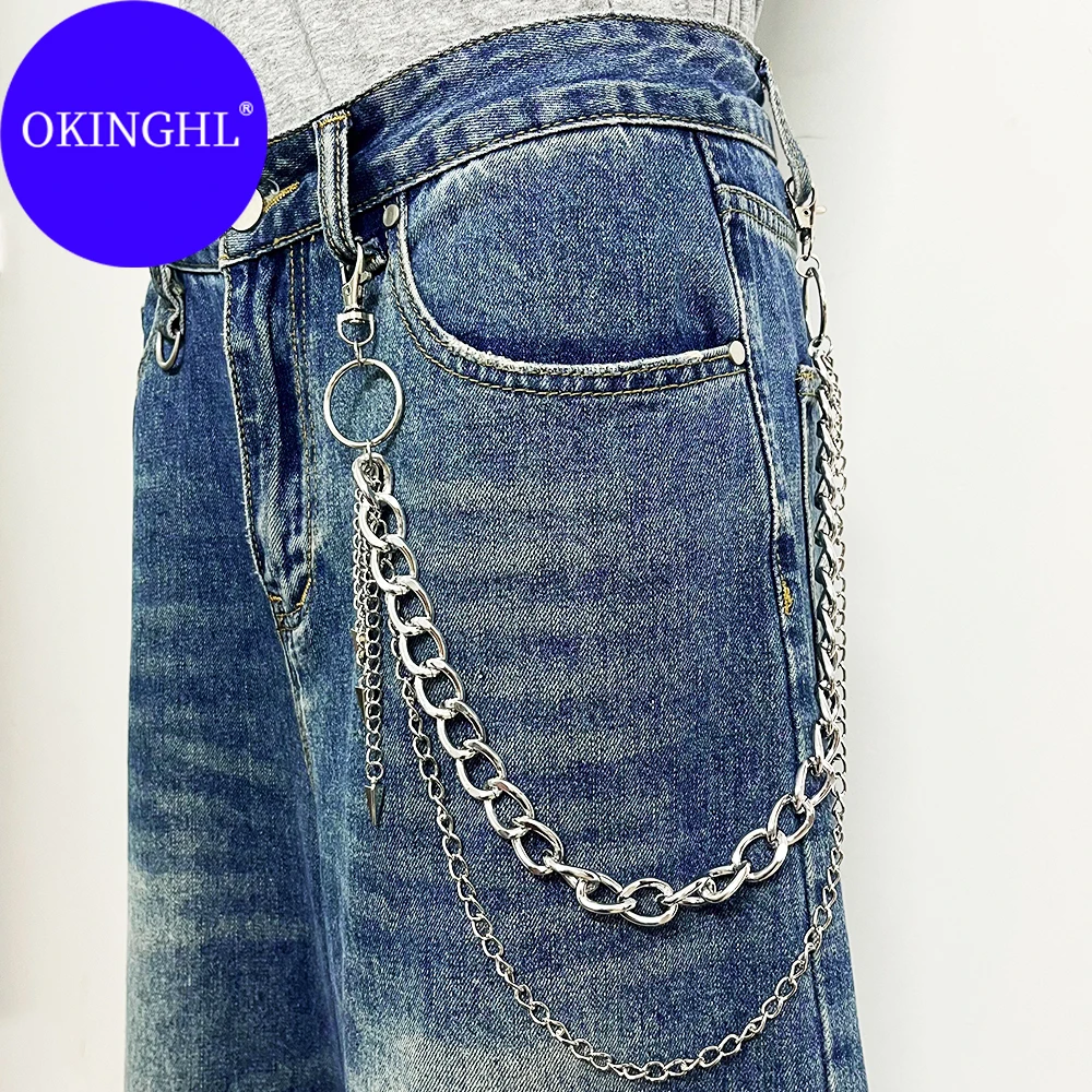 Retro Punk Hip-Hop Cone Double-Layer Pants Chain Fashion Accessory for Jeans Casual Pants Skirts Decorative Belt Chain
