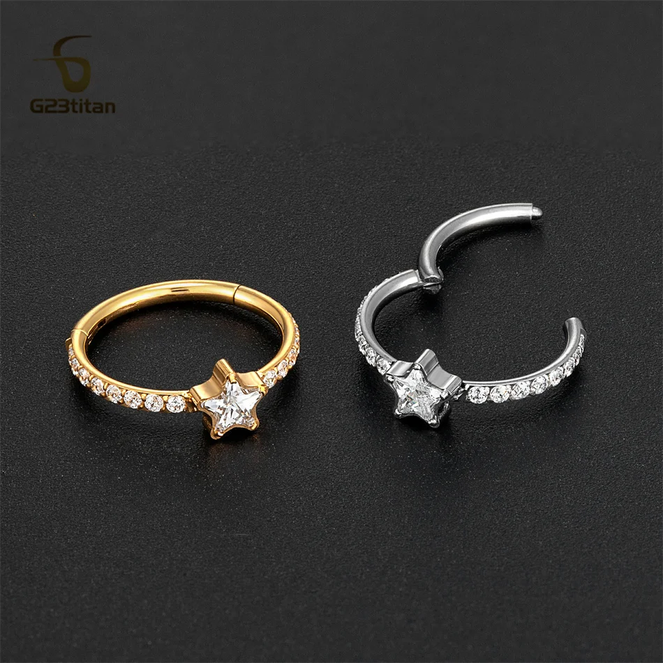16G Hypoallergenic Titanium Piercing Jewelry CZ Zircon Star Nose Hoop Septum Ring Ear Cartilage Helix Tragus Daith Earring image 2