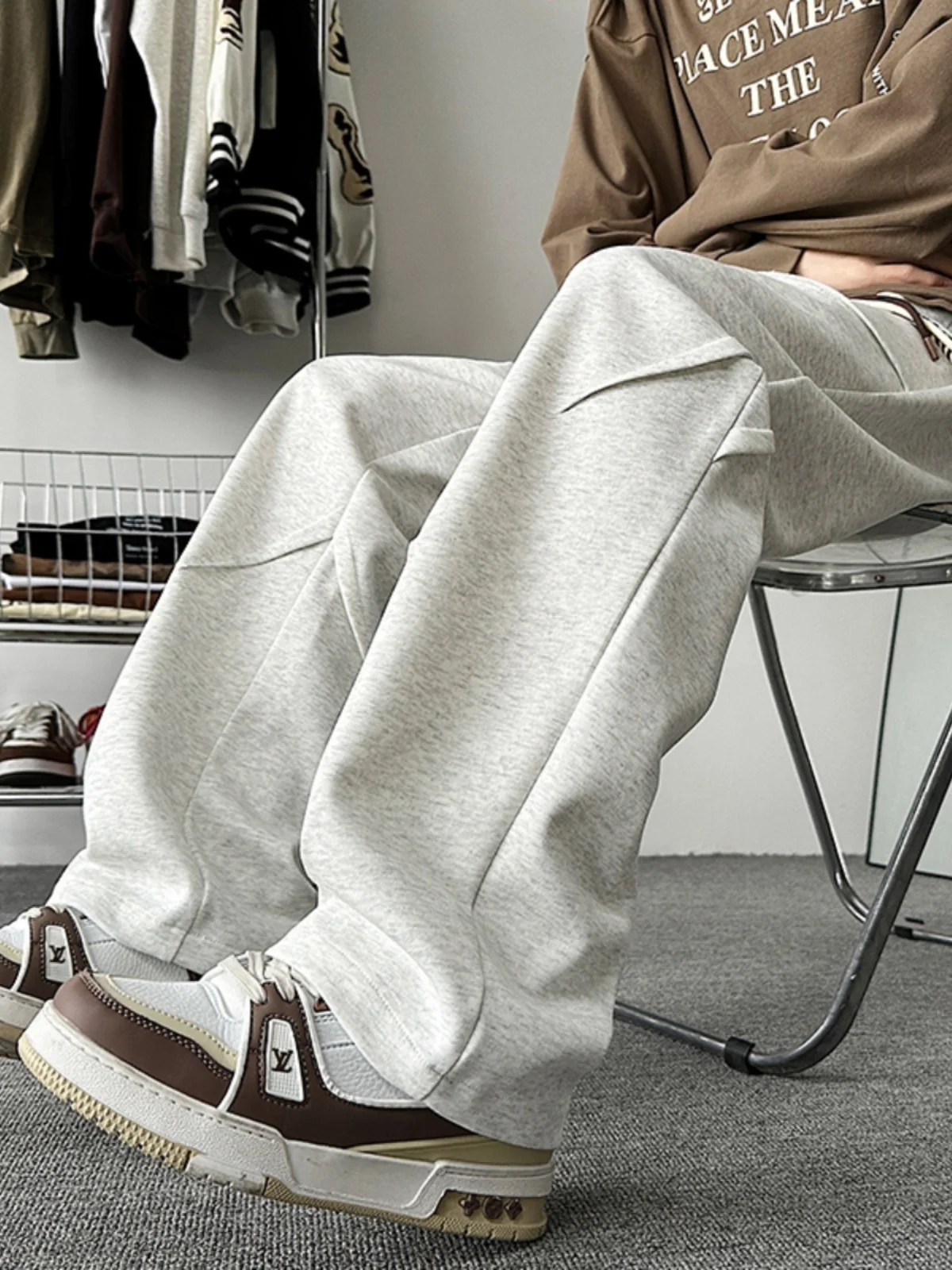 

Мужские повседневные брюки прямого кроя для весны и осени, в американском стиле, удобные, свободные, длинные, с отворотами