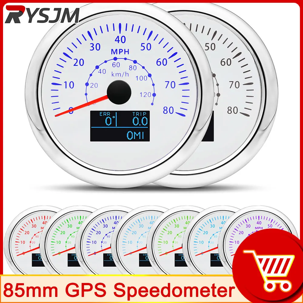 

85mm GPS Speedometer 120 240 300 km/h 80-200MPH with TRIP COG Total Mileage for Boat Motorcycle Car Gauge 7 Colors 12V 24V