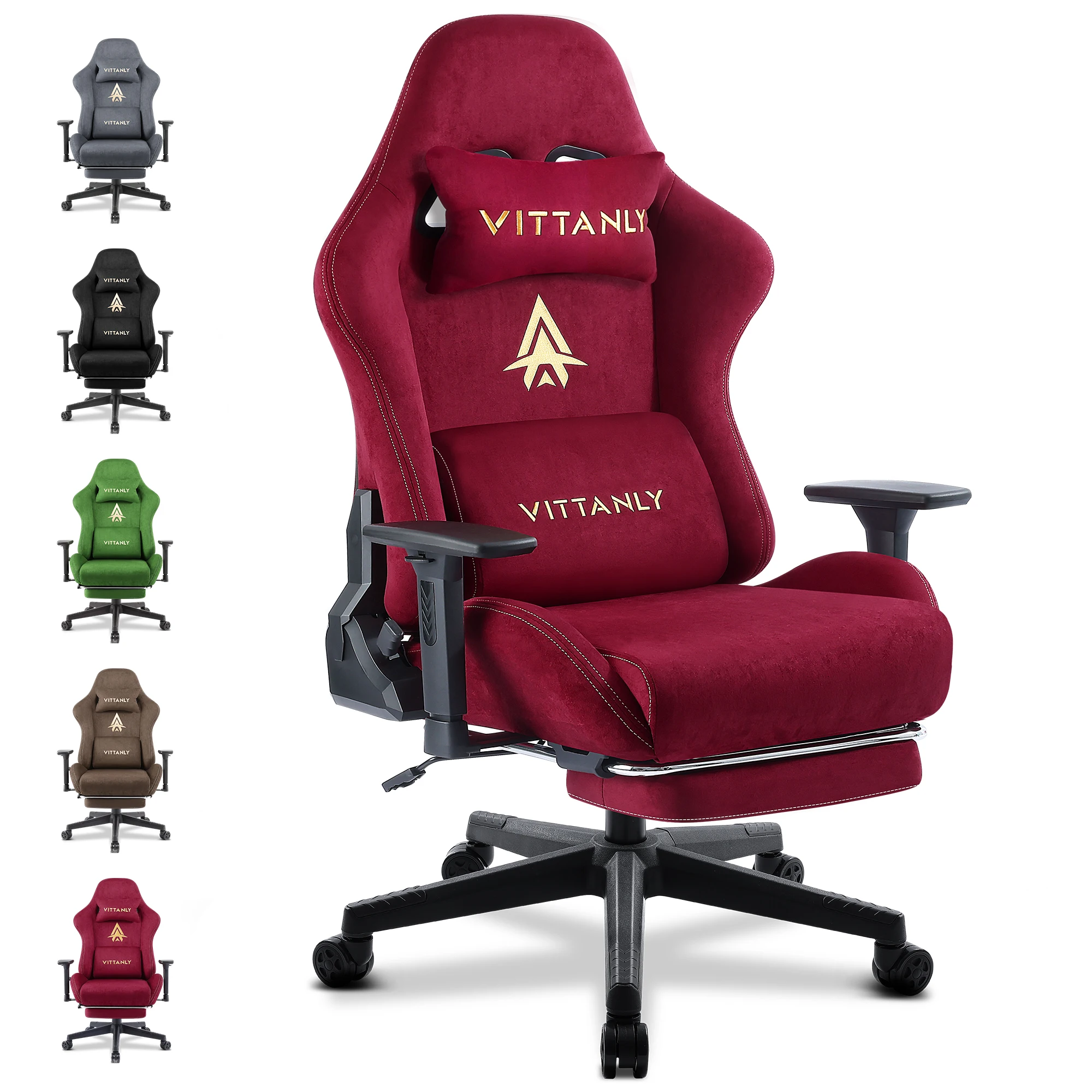 Image of Sedia da gioco ergonomica rossa per adulti Sedia da computer per PC da interno Sedia da ufficio da corsa Sedia girevole regolabile in altezza in pelle scamosciata cod004