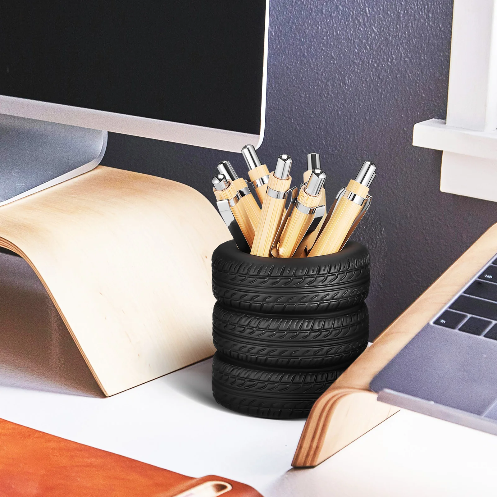 

Tire Shaped Pen Holder Desk Organizer Storage Solution for Pens Pencils Office Supplies Remote Control Novelty Gift Idea Desk