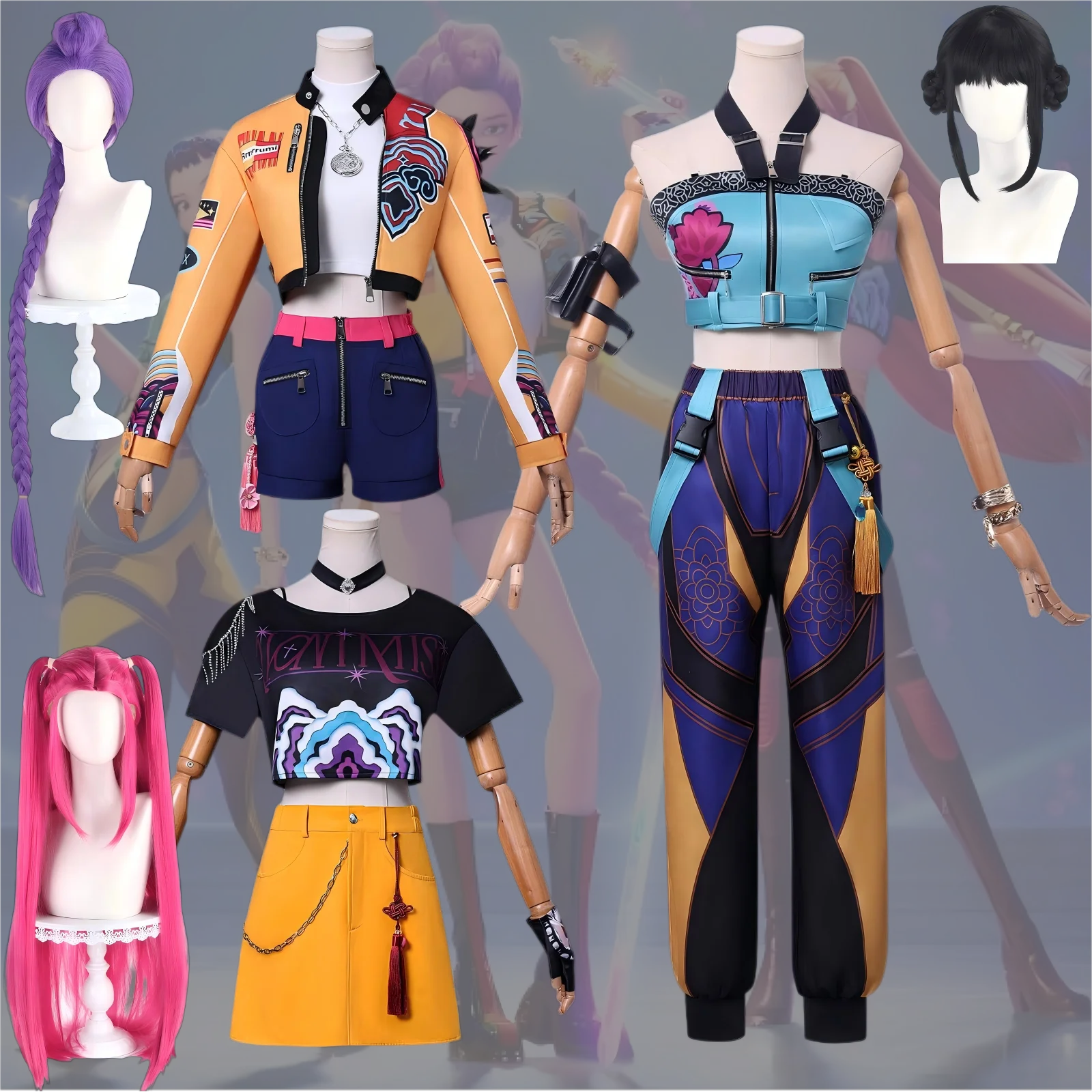 

Cosplay Costume KPop Demon Hunters Character Clothes Rumi Mira Zoey Complete Set with Wigs Halloween Woman Performance Accessory