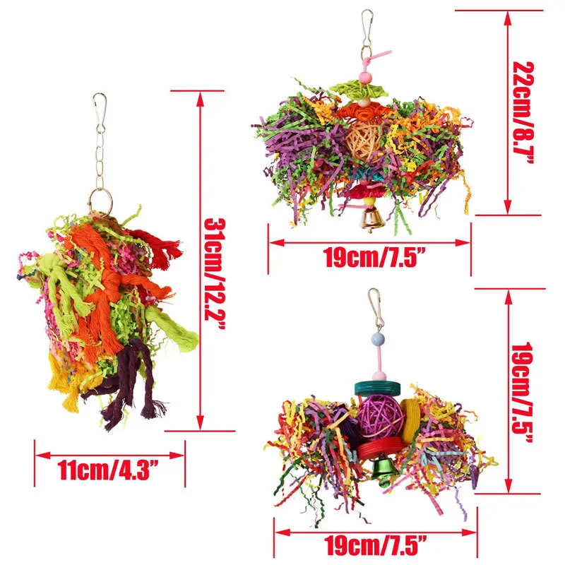 3pcs parrot toy rattan ball, brushed grass, bird biting supplies, parrot cage toy