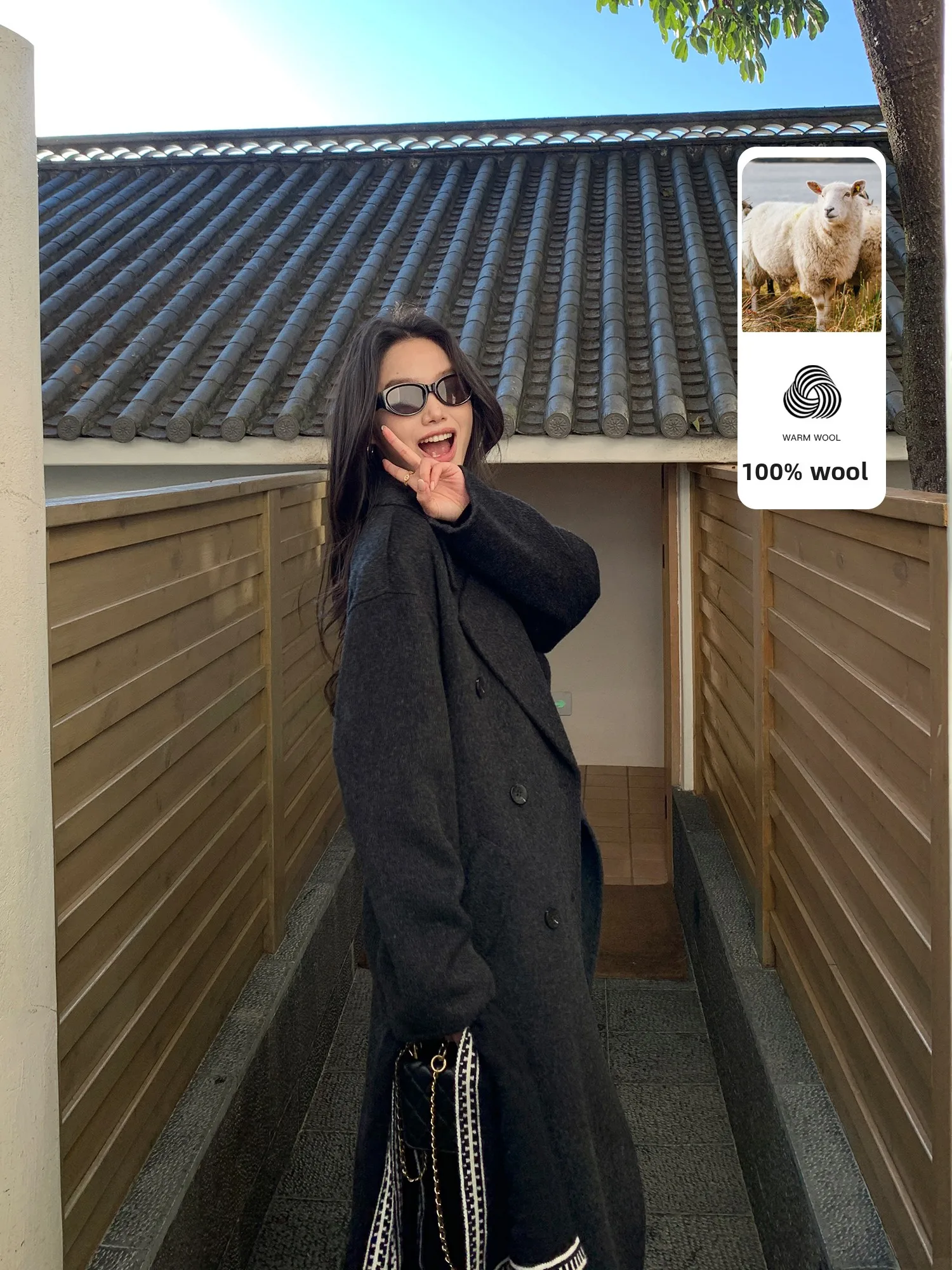 

Pusumede: Роскошное теплое двустороннее твидовое женское пальто из 100% шерсти средней длины, повседневное, чистое шерстяное пальто для электронной коммерции