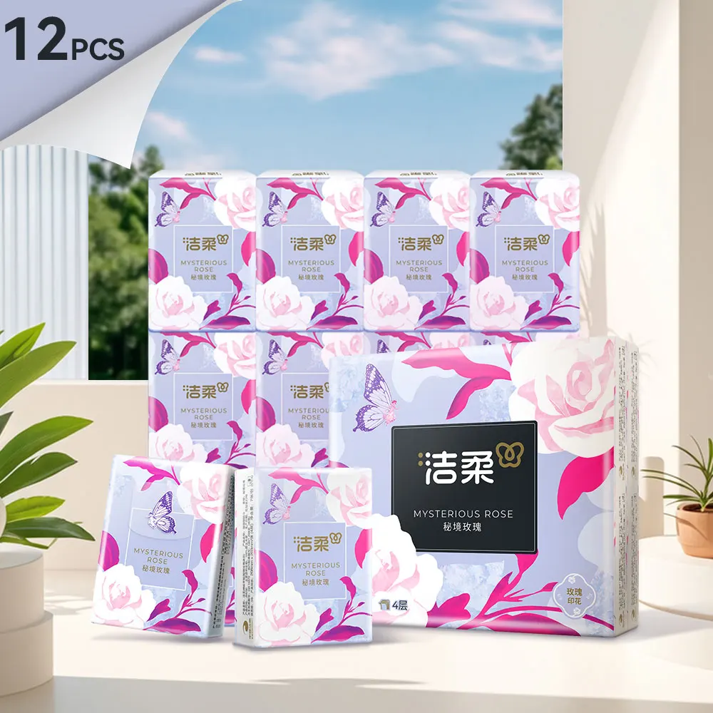 JieRou C&S Handkerchief Paper,  Secret Rose Artistry , 100% Log Pulp Luxury, Mini & Mighty, Wet-Dry Durable and Unshatterable