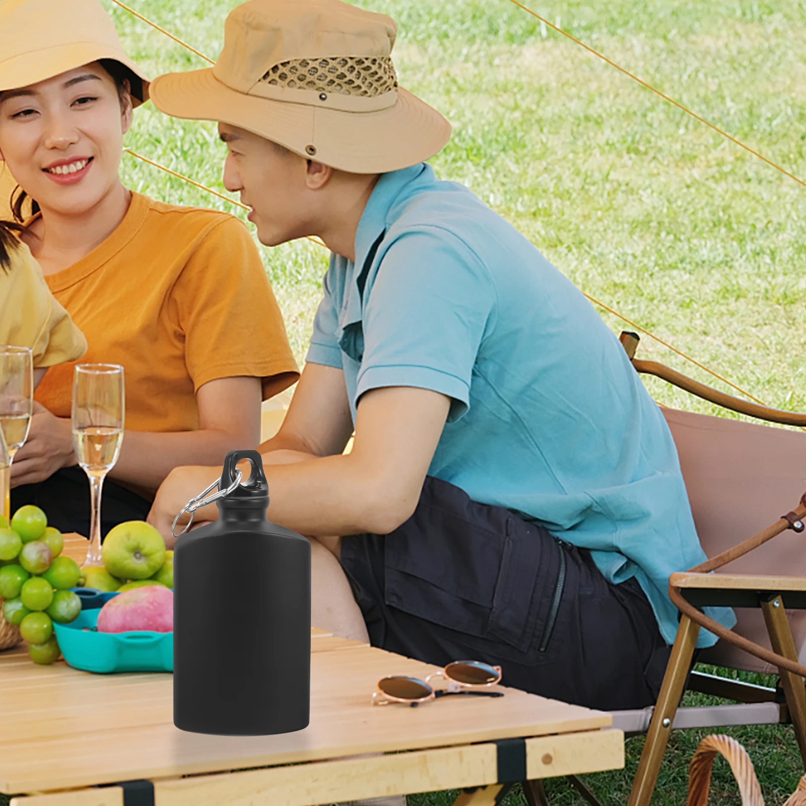 

Portable Canteen 500ml Black Aluminum Water Bottle Camping Hiking Fishing Hunting Mountaineering Riding Outdoor Sports