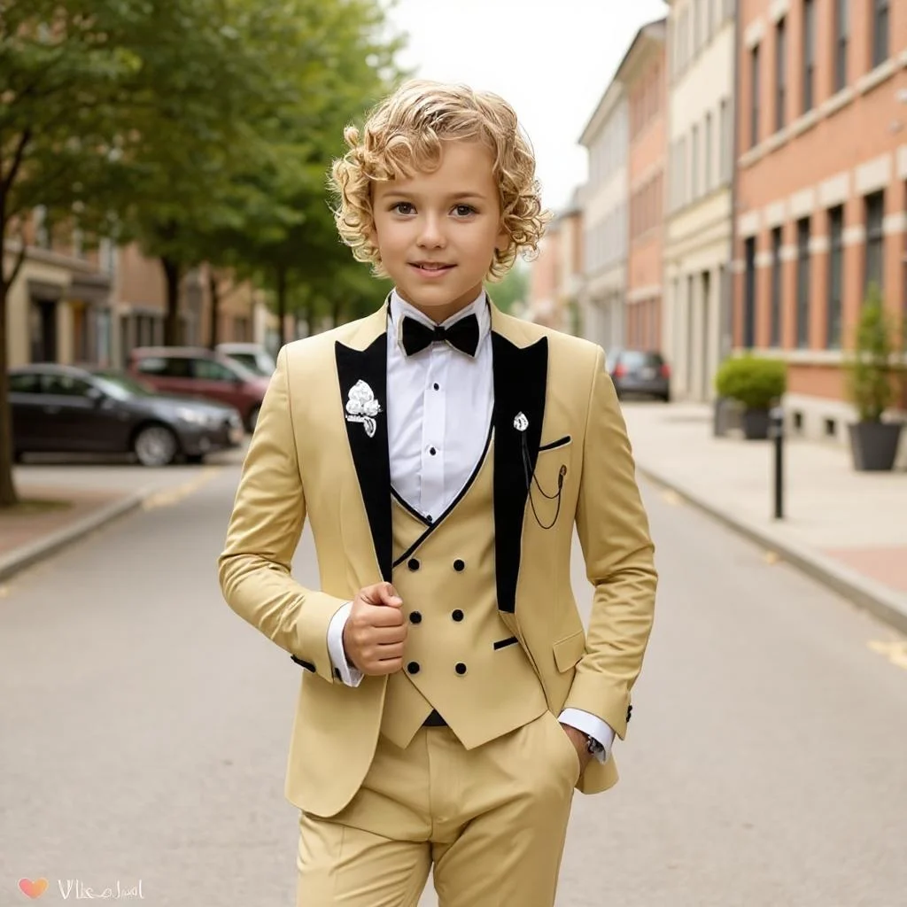 

3 Pcs Boys Formal Suits Peak Lapel Wedding Tuxedo Set Slim Fit Child Suit Jacket Vest Pants for 3-16 Years Old Suit