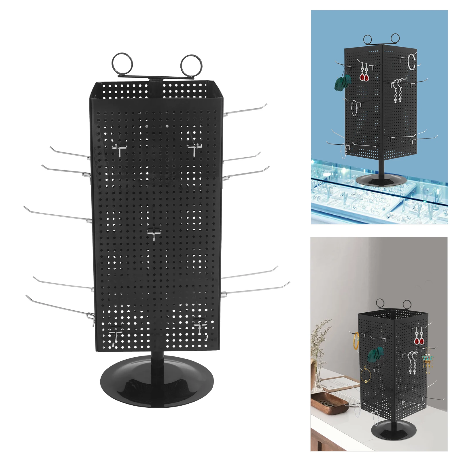 

4-Sided Iron Revolving Display Stand,Black 360° 70cm Display Stand Countertop Assembly Required for Home Shops