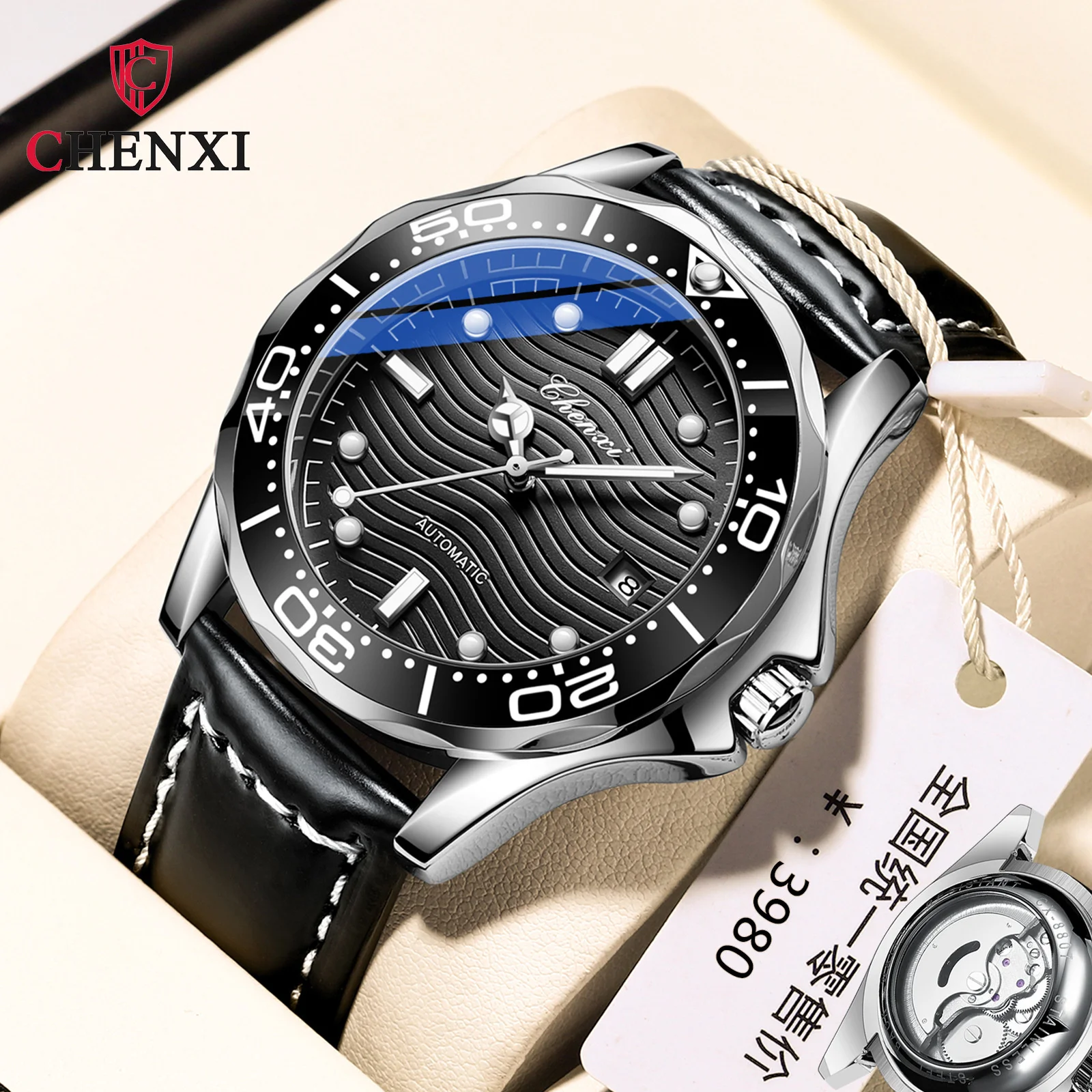 Imagem -02 - Chenxi-relógio Mecânico Totalmente Automático Masculino Calendário Luminoso Impermeável Cinto Real Alto Grau Moda Comercial 8817