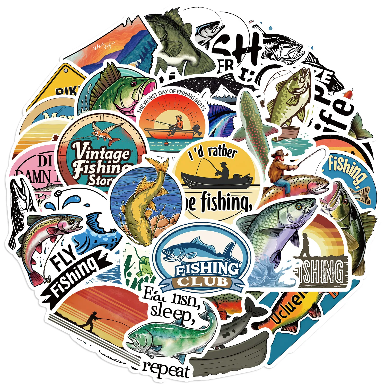 50PCS Sea fishing Animals Graffiti Stickers Skateboard Phone Guitar Laptop Waterproof Cool Cartoon DIY Sticker Decals Toys Gifts