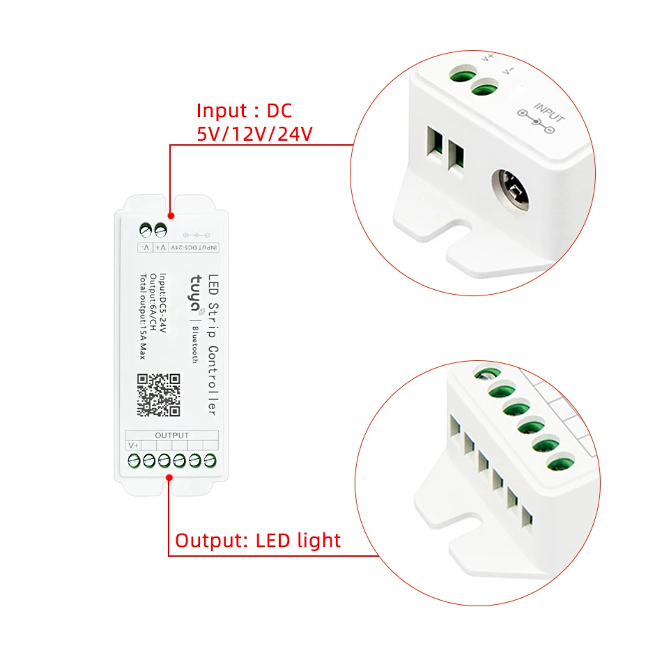 Tuya LED Bluetooth Controller DC 5V 12V 24V 15A DIM Single / Dual Color RGB RGBW RGBCCT COB Strip Lights Smart APP Dimmer 1-5CH