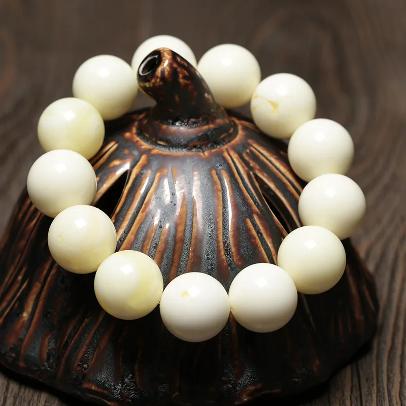 Live Broadcast Russian White Beeswax Bracelet White Nectar Bracelet Buddha Beads Yellow Chicken Grease108Beads Rough Stone