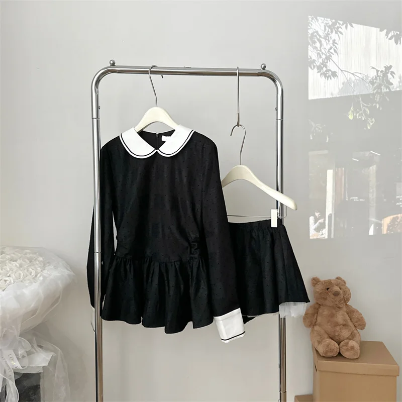 Abito da donna nero Goth a-line Vintage manica corta colletto Peter Pan Emo Mini abiti Y2k abiti eleganti di un pezzo 2000s vestiti