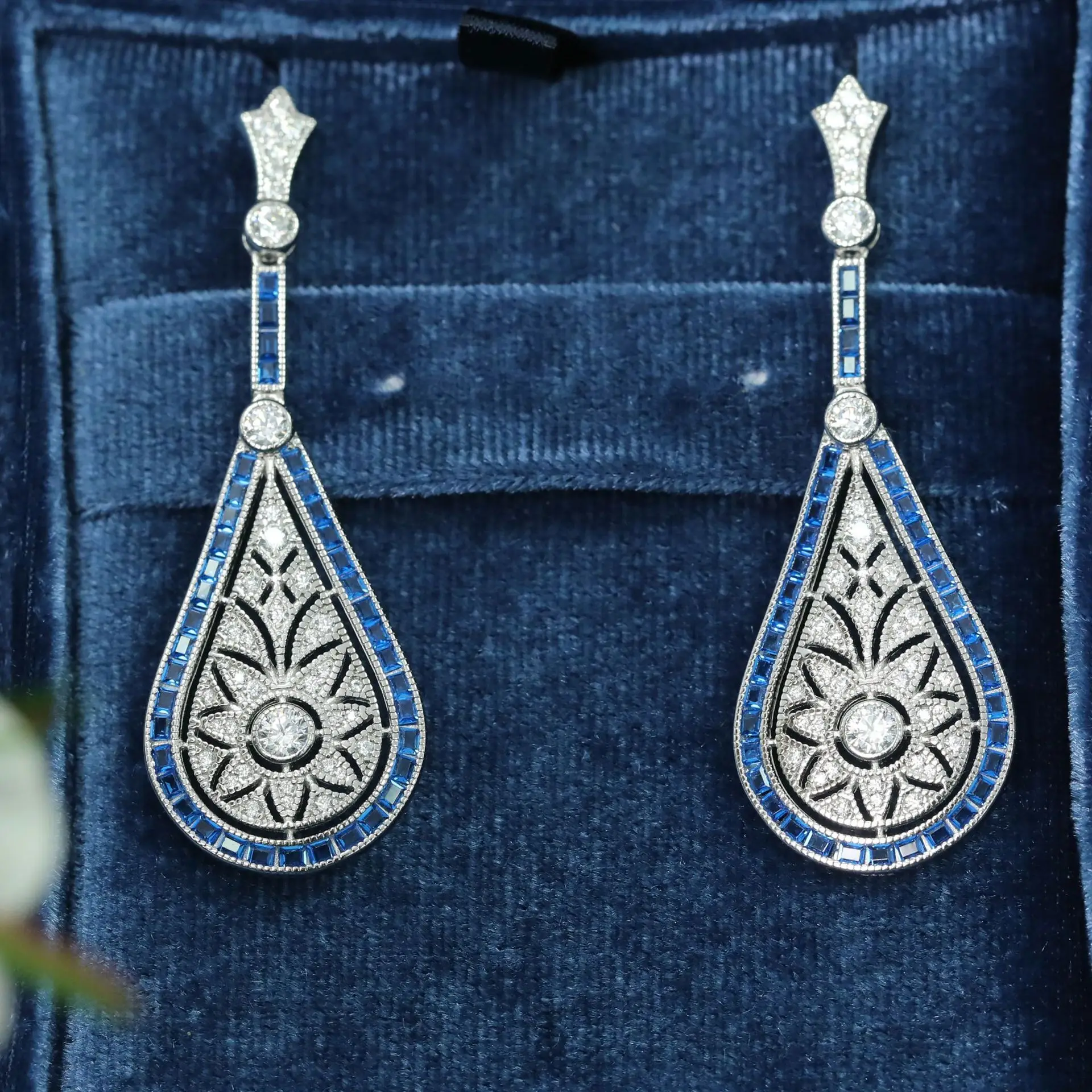 WUIHA Vintage 925 Sterling Silver Pear Cut Lab Sapphire Gemstones Drop Dangle Earrings Anniversary Fine Jewelry Drop Shipping