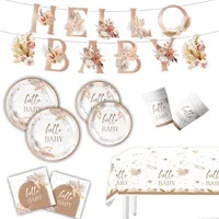 10pcs Hello Baby Disposable Tableware Christening & Baptism Babyshower Paper Plates Napkins Happy Boy Girl Birthday Party Decor