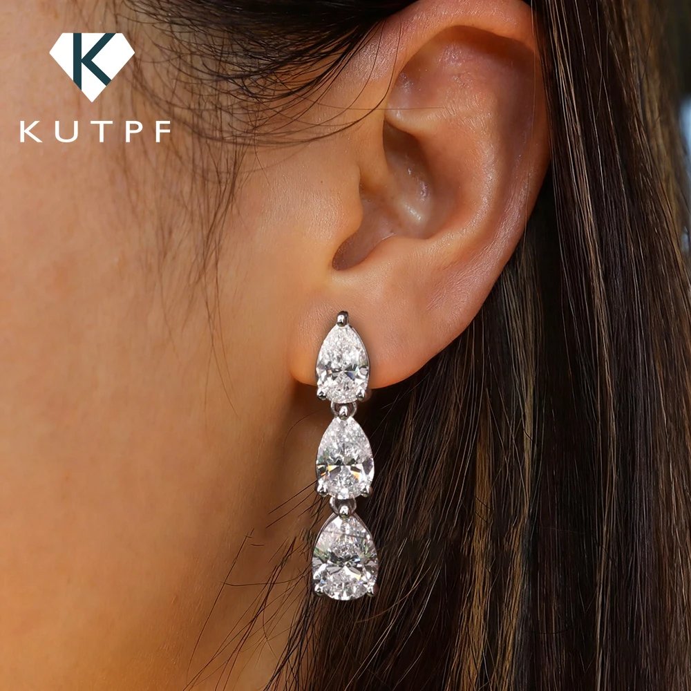 

Женские висячие серьги с 3 камнями и муассанитом, стерлинговое серебро 925 пробы, длинные серьги-капли с бриллиантами грушевидной огранки, подарок