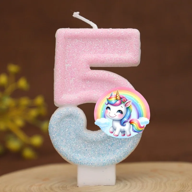 Vela Digital con Forma de Unicornio y Caballito, Número 0-9, Decoración para Pastel de Cumpleaños Infantil, Accesorios para Fiesta de Pony