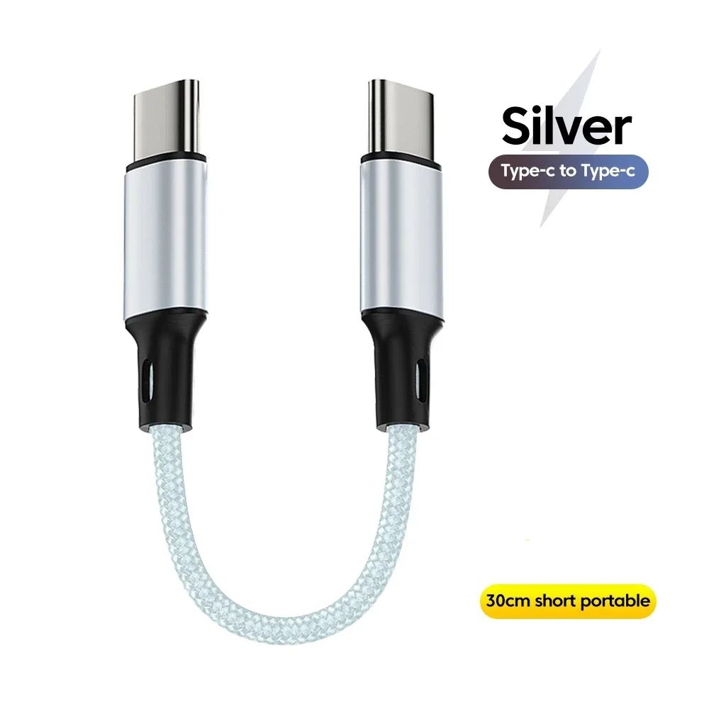 60W USB C Short Charging Cable Type C to Type C Fast Data Sync Backpack Side Pocket Emergency Power Line
