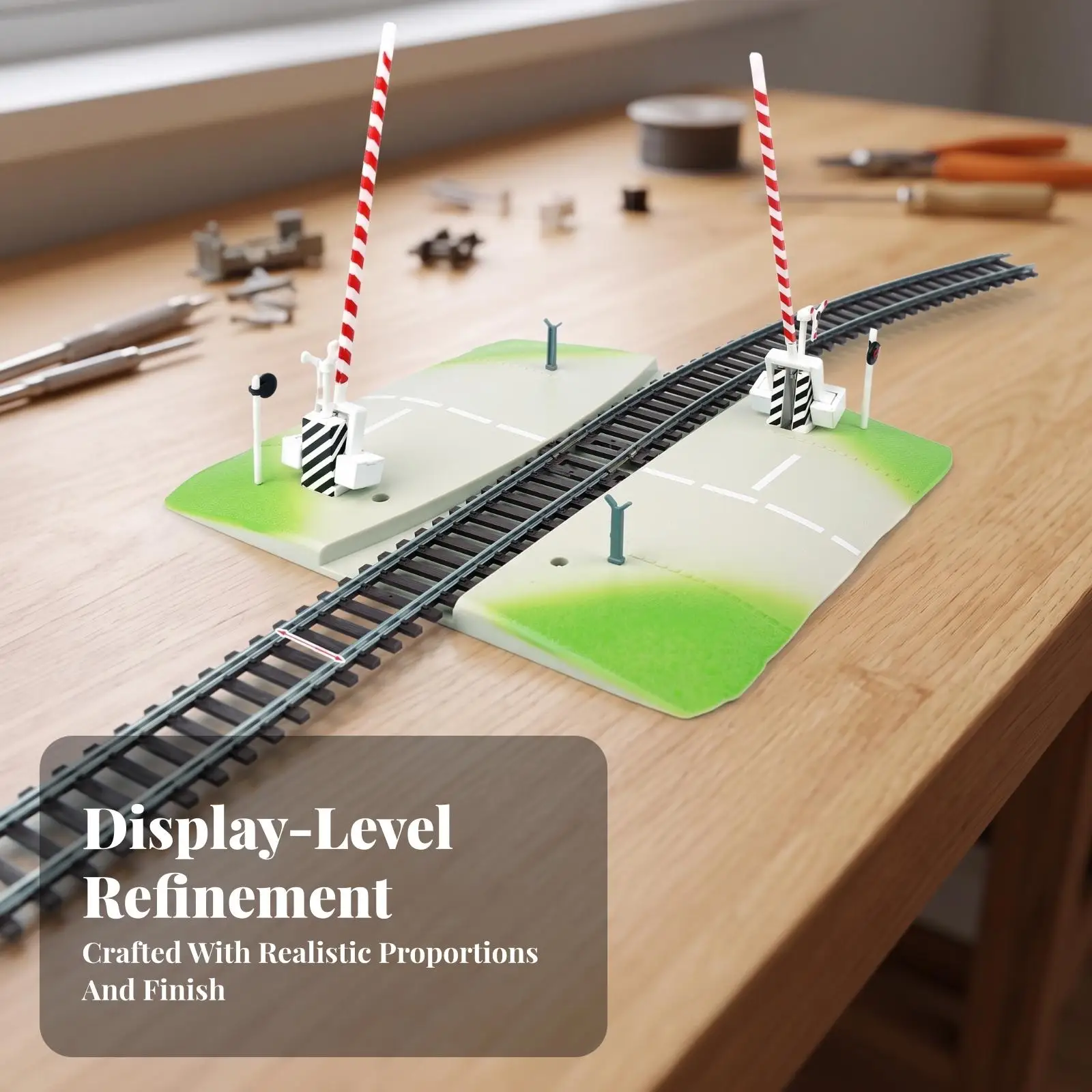 HO Gauge Level Crossing Barrier with Road Marking Details for Model Railway Diorama Featuring Metal Mechanical Arms on Both