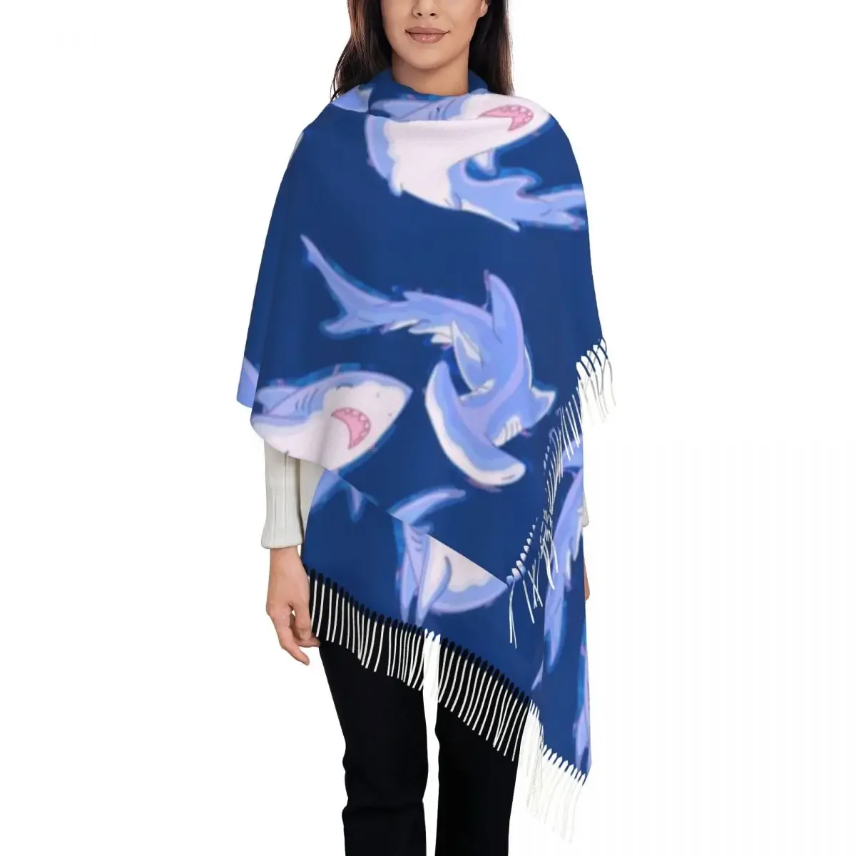 

Summer Sharks Shawl A Tassel Scarf