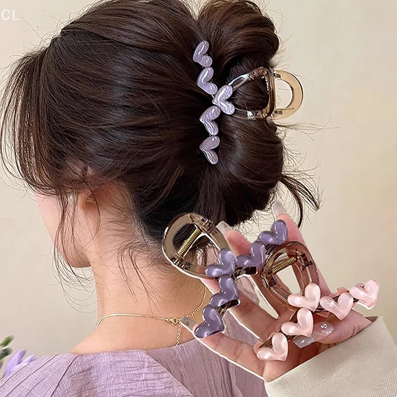 

Headdress Accessories for Girls, Jelly Heart Hair Claw Clips, Trendy Acrylic Hairpins for Face Washing