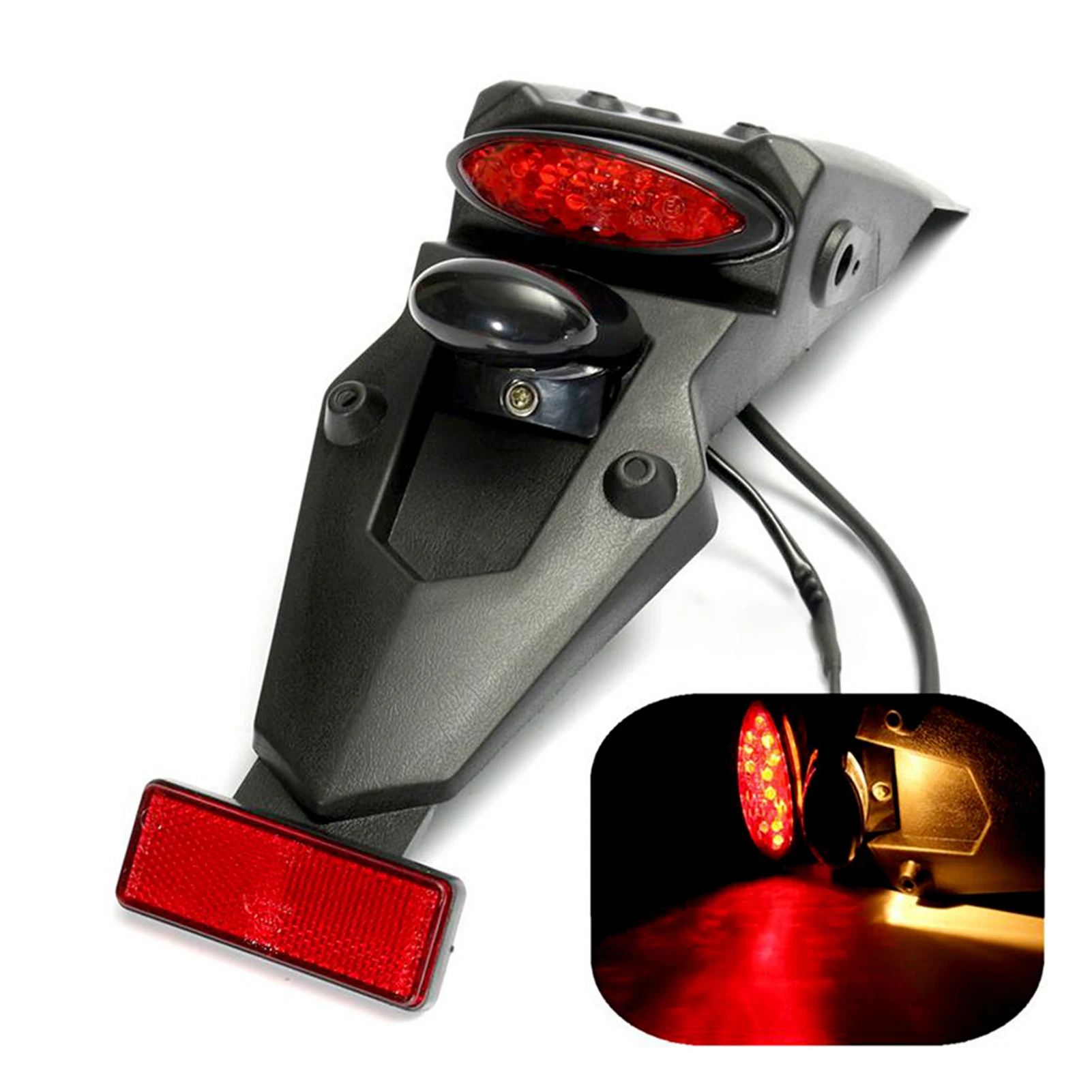 Luz trasera de guardabarros de motocicleta 12V 3W Lámpara de freno LED roja Luz de matrícula ABS negro y rojo para moto de cross todoterreno, 1