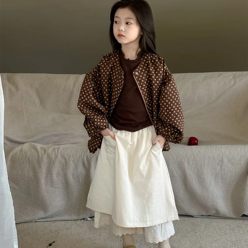 Girl Coat Polka Dot Cardigan 2024 Autumn New Korean Casual Versatile Top Trend