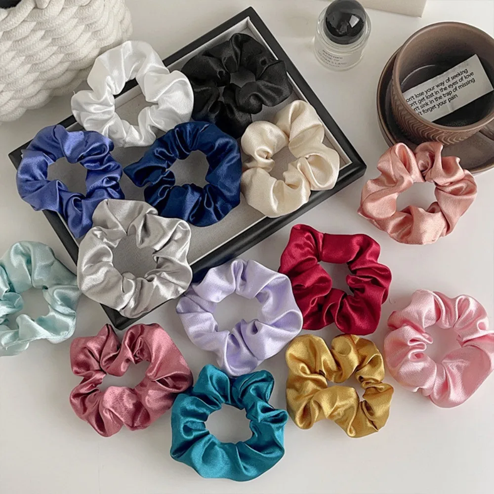 ใหม่คริสตัลซาตินพัฟผมห่วงเกาหลีสีทึบหางม้า CURLY VINTAGE ผม Scrunchie สําหรับ Meatball หัว