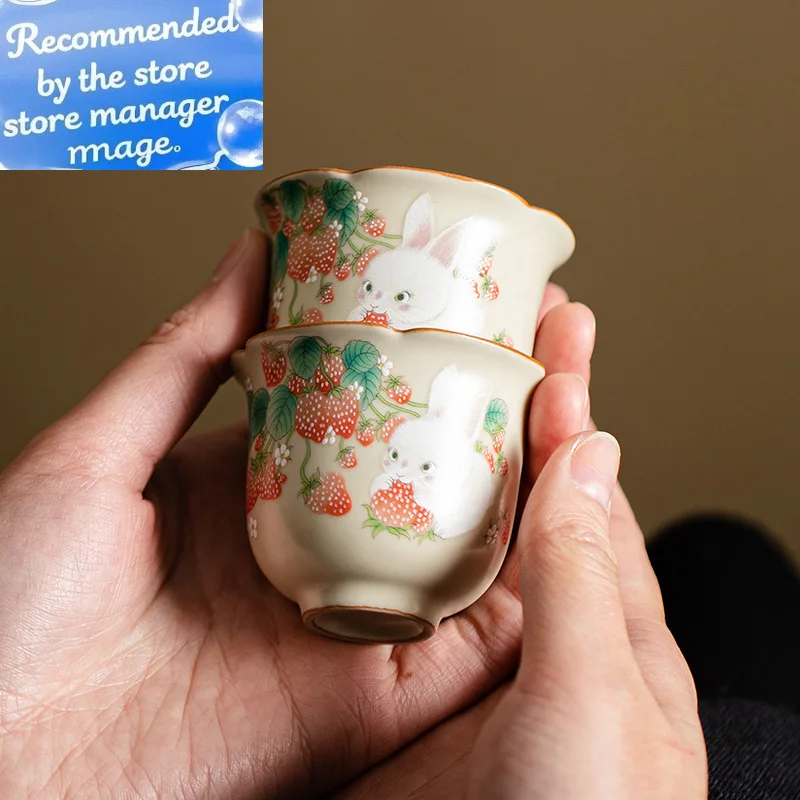 

2 шт./компл. Ретро кремовая фарфоровая чайная чашка Ru Kiln с милым котом и керамическими чашками для чая Pet Flower Mouth Master Cup Кружки для кунг-фу Чайные чашки 55 мл