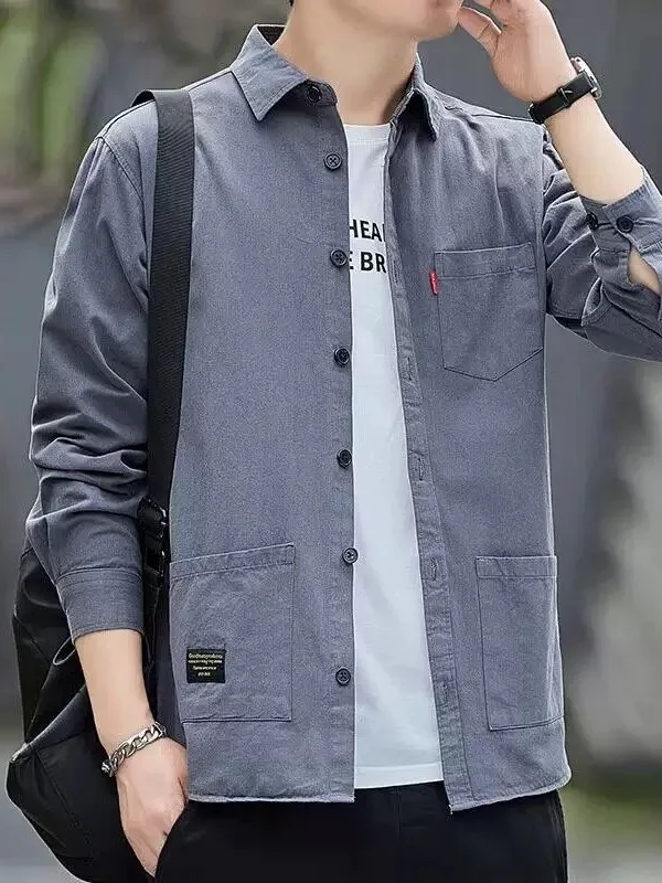Men's Long Sleeve Casual Shirt Fashionable  Color Workwear Jacket Loose Fit Comfortable Wear Resistant Sun Protection