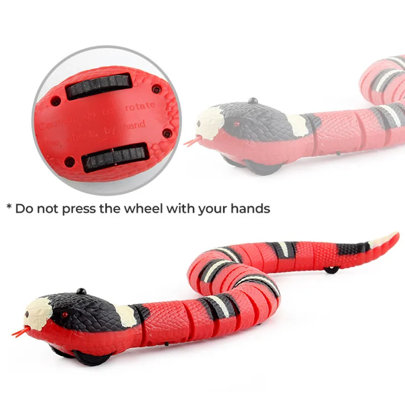 Interactive Snake Cat Teaser Pet Toy Automatic Eletronic Kitten Toys Usb Charging Induction Obstacle Avoidance Silver Ring Snake