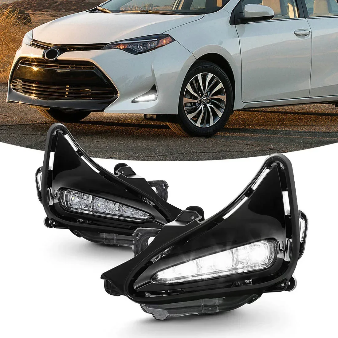 

LED DRL Fog Lamp Car Accessories For Toyota Corolla LE/XLE 2017 2018 2019 Daytime Running Lights Bumper Driving Ry Wires Switch