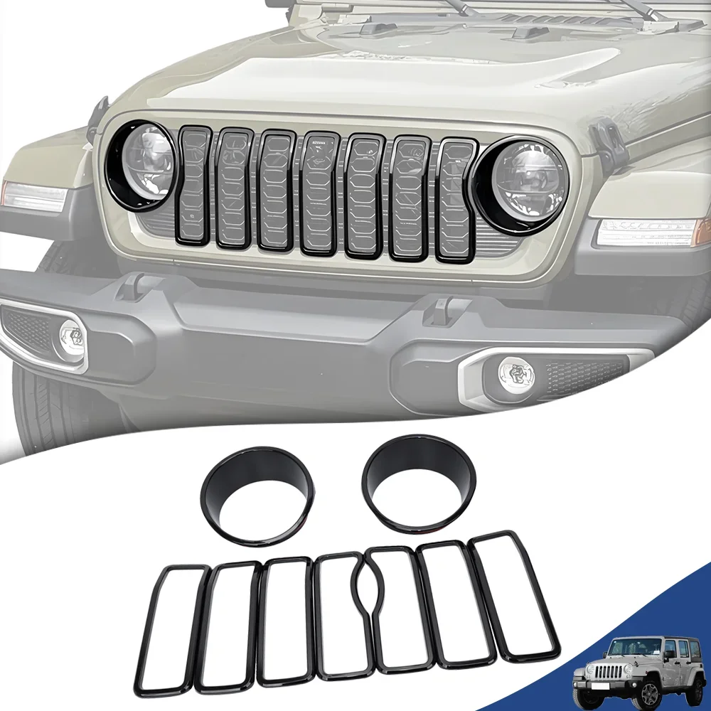 Fit for Jeep Wrangler JL 2024 2025 2026 Car Mesh Front Grille Grill Insert Headlight Light Cover Trim Frame Exterior Accessories