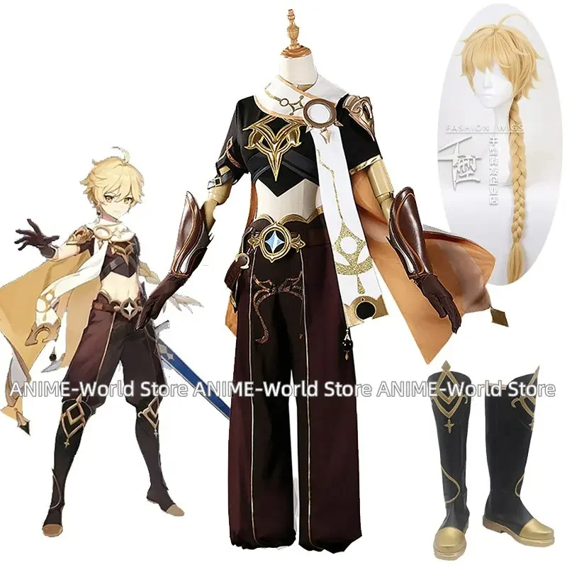 

Game Genshin Impact Traveler Aether Suit Cool Gothic Uniform Cosplay Costume Halloween Party Outfit For Men Women Role Play Prop