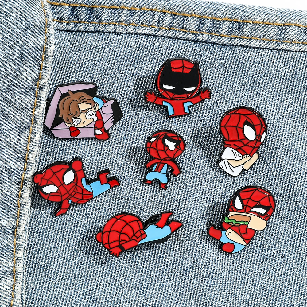 Marvel Superhero Spiderman Funny Badge Cute Cartoon Enamel Pins Jewelry Spider Man Creativity Brooch for Clothing Accessories