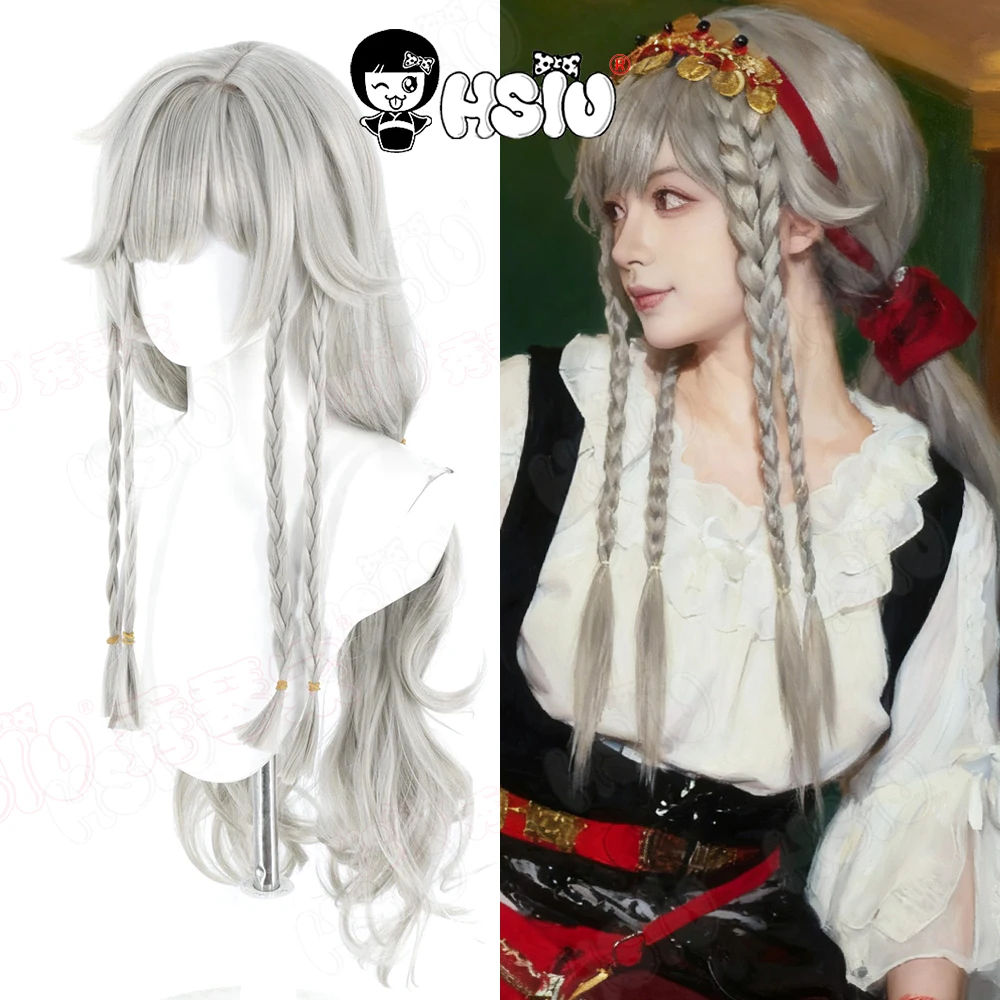 

Rubuska Cosplay Wig HSIU 100Cm light gray long hair Synthetic Wig+Wig cap Party Halloween Wig GAME Reverse 1999 Rubuska Cosplay