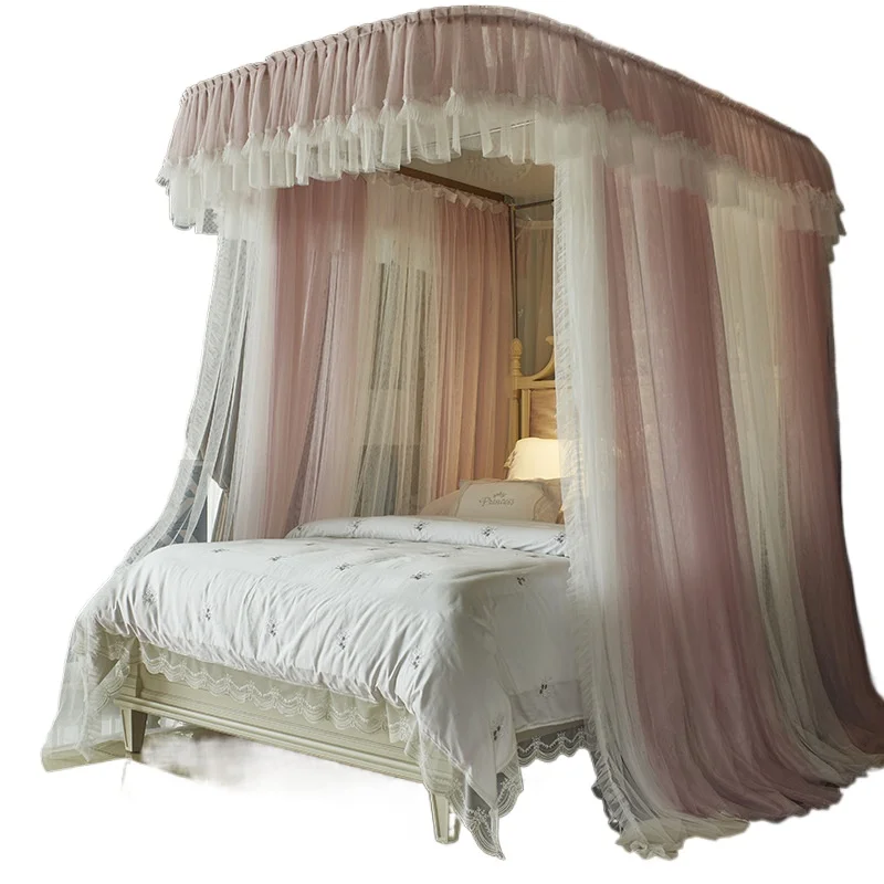 Mosquito net new home bedroom u-shaped guide rail 1.8 meters bed advanced court pattern melancholy bold bracket