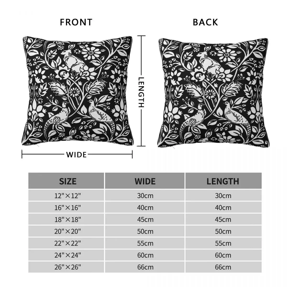 Pheasant Hare Black White Square Pillowcase Polyester Linen Velvet Pattern Zip Decor Throw Pillow Case Sofa Cushion Cover