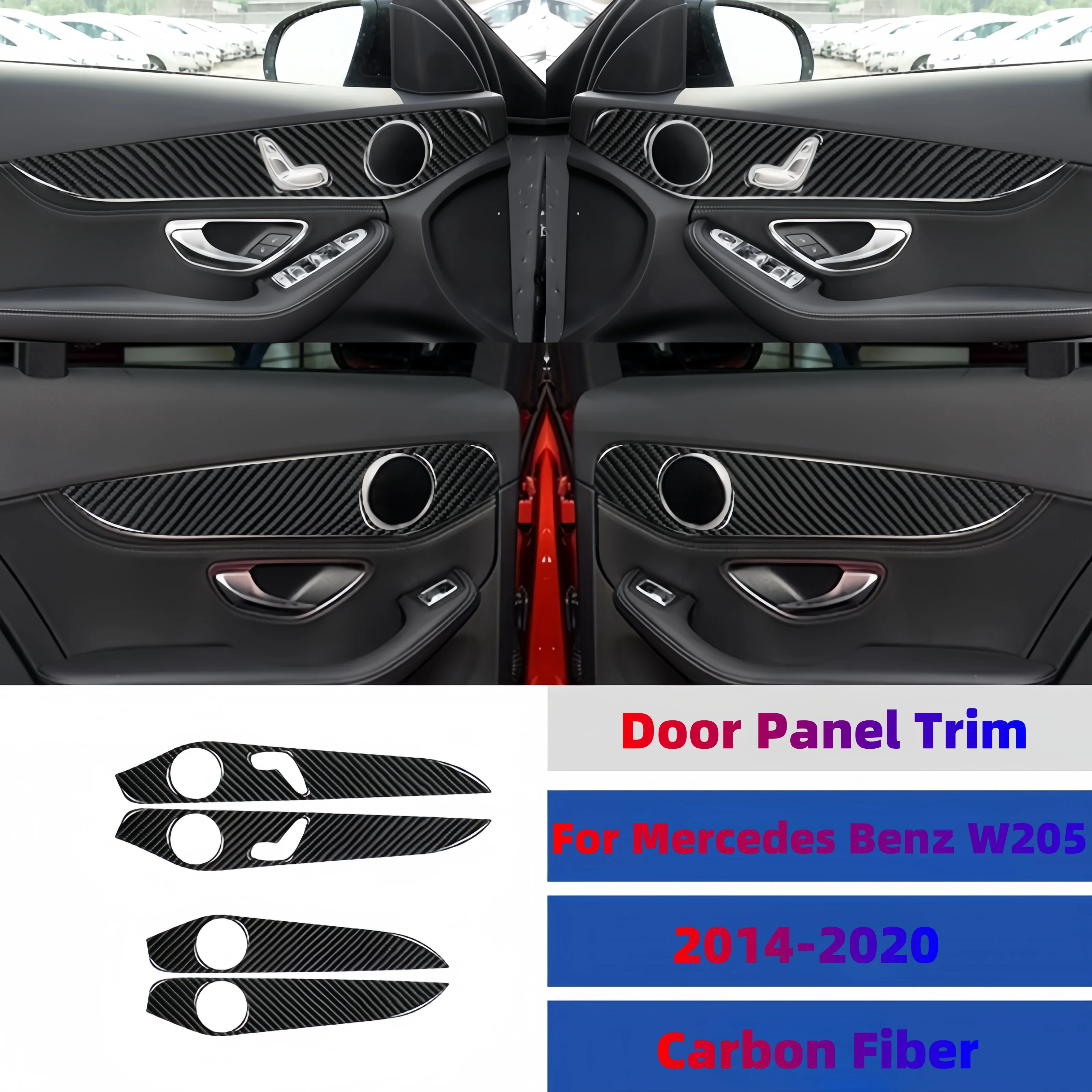 

For Mercedes Benz C Class W205 GLC Class 2014-2020 Soft Carbon Fiber Car Inner Door Panel Cover Decoration Car Accessories