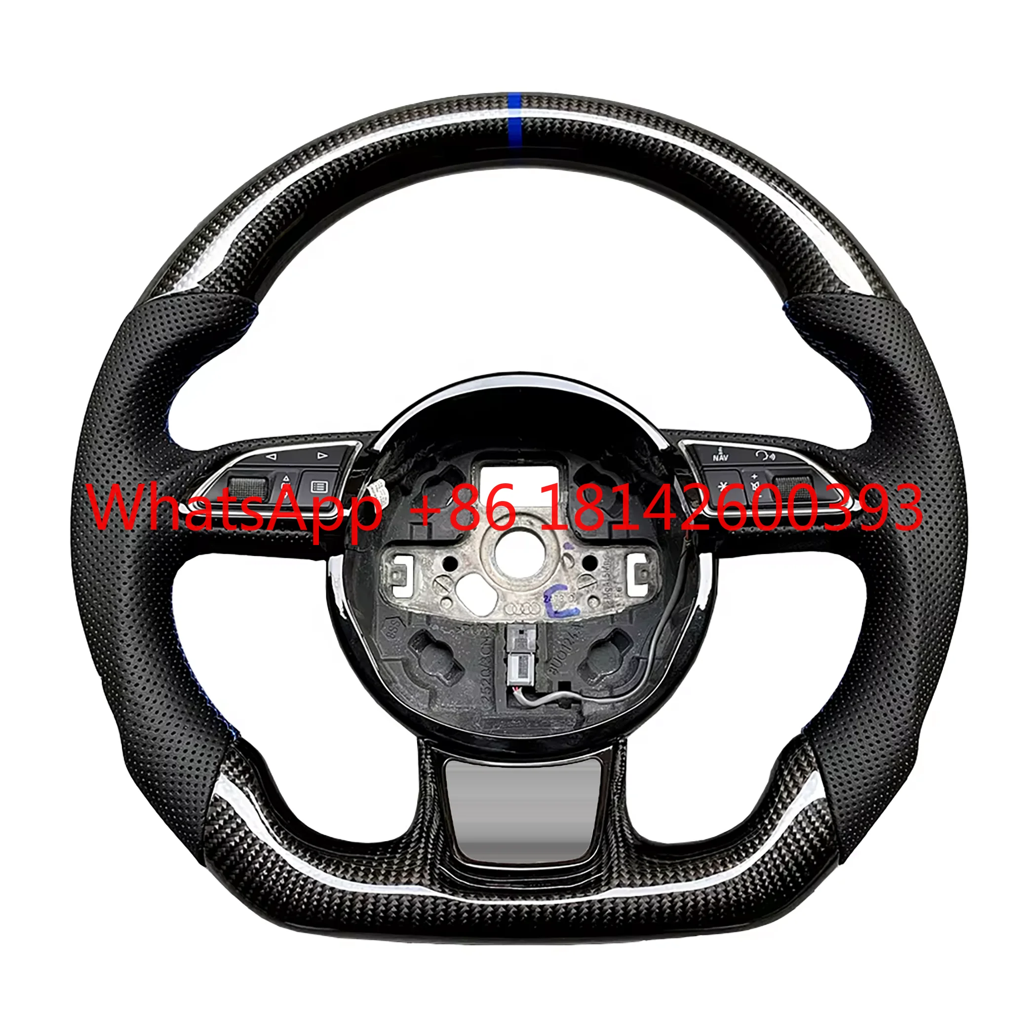 Factory Price Custom Luxury Gloss Finish Black Silver Carbon Fiber Steering Wheel Perforated Leather Auto Interior Parts