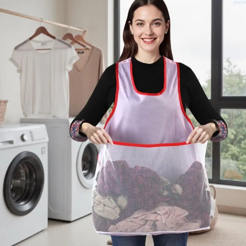23GA Large Capacity Laundry Apron with Ergonomic Shoulder Straps Oxfords Fabric Pocket for Clothes Drying Organizers