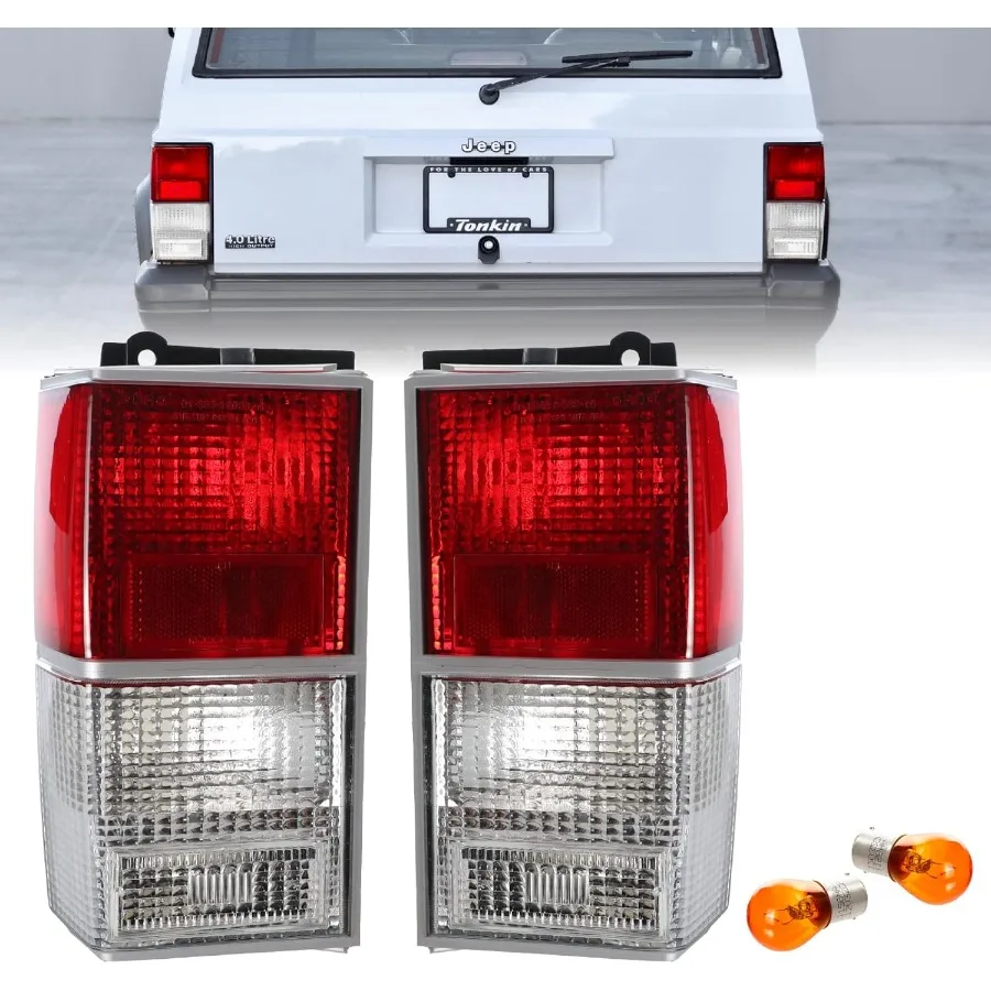 

USR 8496 XJ Tail Lights Stock Replacement Euro Style Red Clear Lens Rear Tail Lamps Set Left + Right for 19841996 Cherokee XJ E