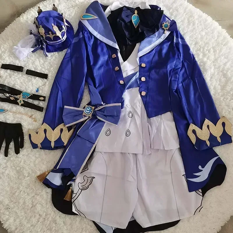Focalors Furina Cosplay Costume, Robe, Perruque, Chapeau, Belle Robe Trempée, Tenues pour Halloween Comic Con