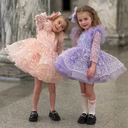 Jill Wish J241 Sequins Flower Girl Dress Knee Length Arabic Princess Baby Dubai Wedding Birthday Party Gowns vestidos de novia