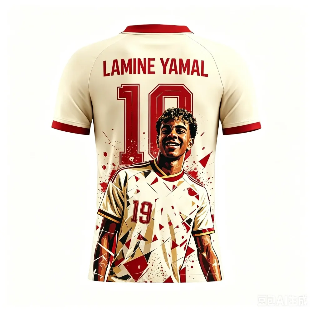 Unisex Spain Soccer Jersey Cream Red Trim Portrait Print No.10 Splatter Geometric Graphics 2026 Crest Fan Football Shirt