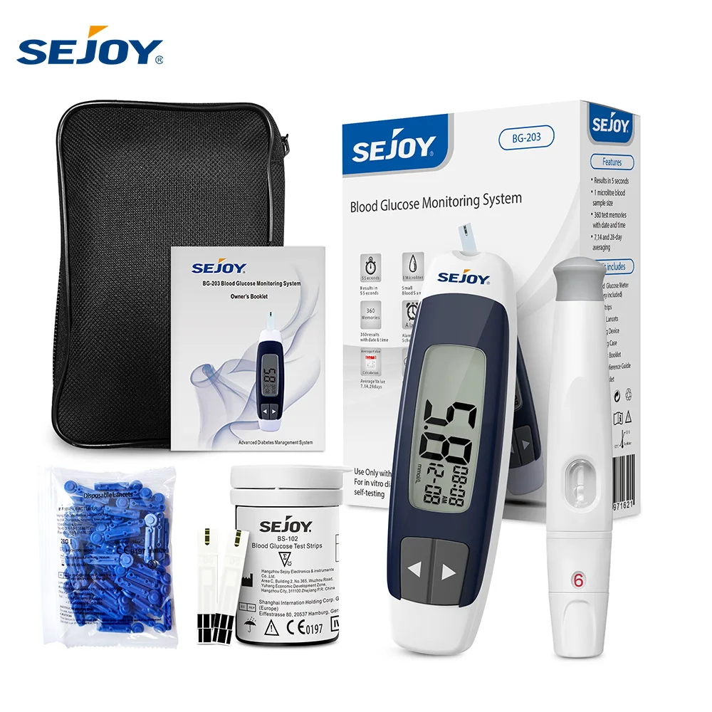 Sejoy Blutzuckermessgerät-Set Diabetes-Testkit Diabetes-Lanzetten-Maschine Glukometer mit 50 Teststreifen Lanzetten Blutzuckermessgerät